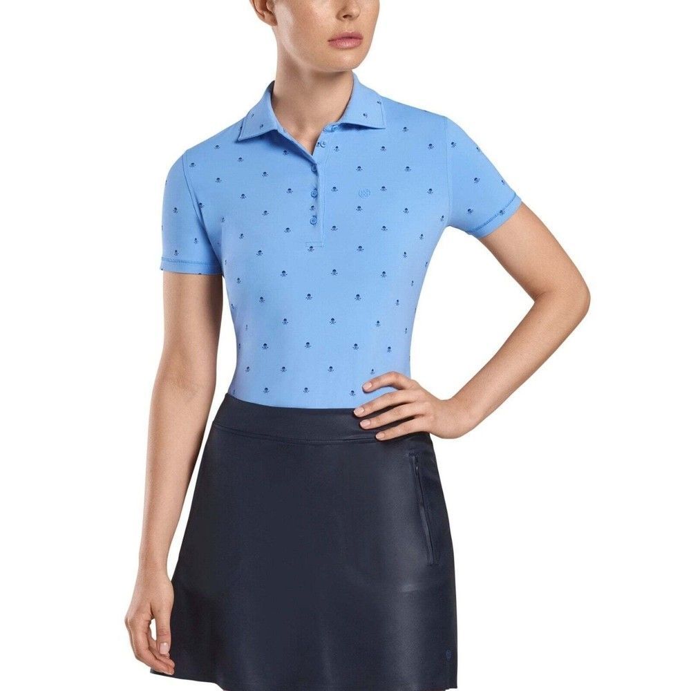 G/FORE Light Blue Polo with Navy Micro-Print - Picture 2 of 7